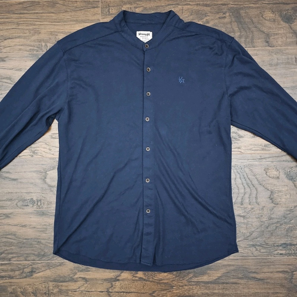 YoungLA Mens XXL Navy Blue Button‎ Front Long Sleeve Cardigan Top Casual Preppy